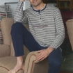 Пижама мужская "Nightwear" Размер: 50 (it), цвет: серый, бело-голубой 92991 на отдельном изображении фрагментом ткани инфо 2203o.